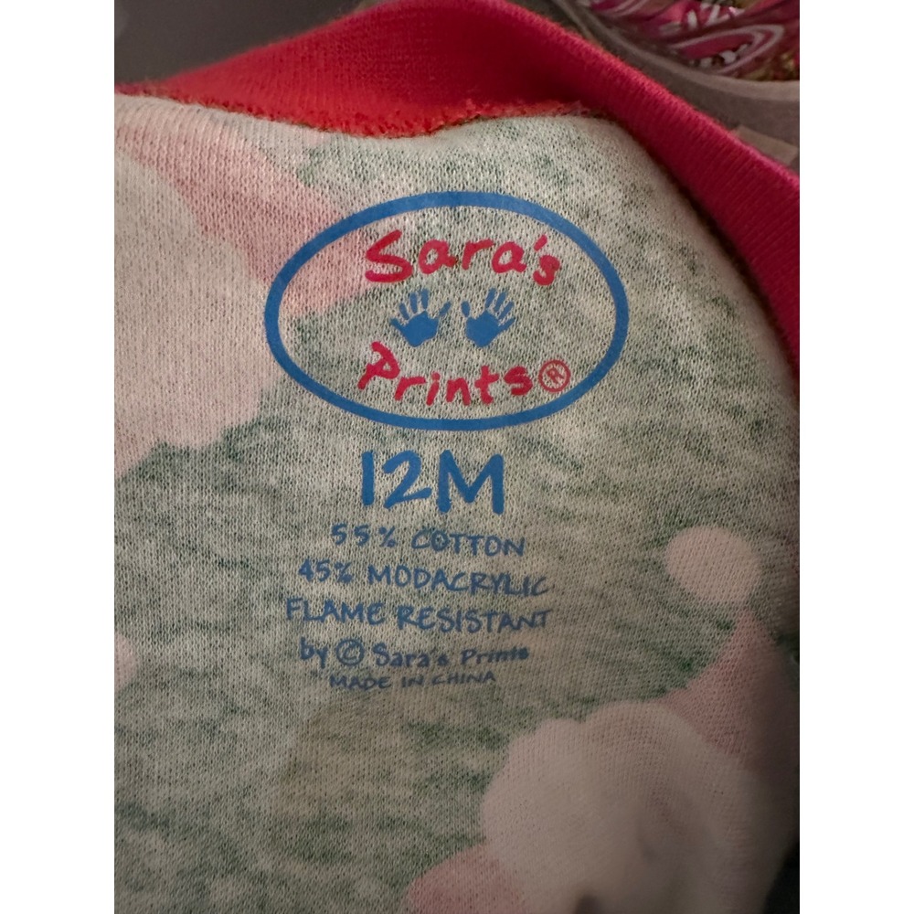 Sara's Prints Kids Footed Pajamas Sleepwear Green Santa Claus Print 12M - Picture 3 of 5